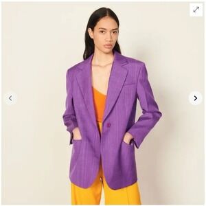 Sandro Paris Tailored Purple Oversized Jacket Vibrant Chic Workwear Size 40